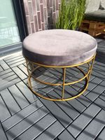 Polsterhocker grau/gold – Velours | Bern
