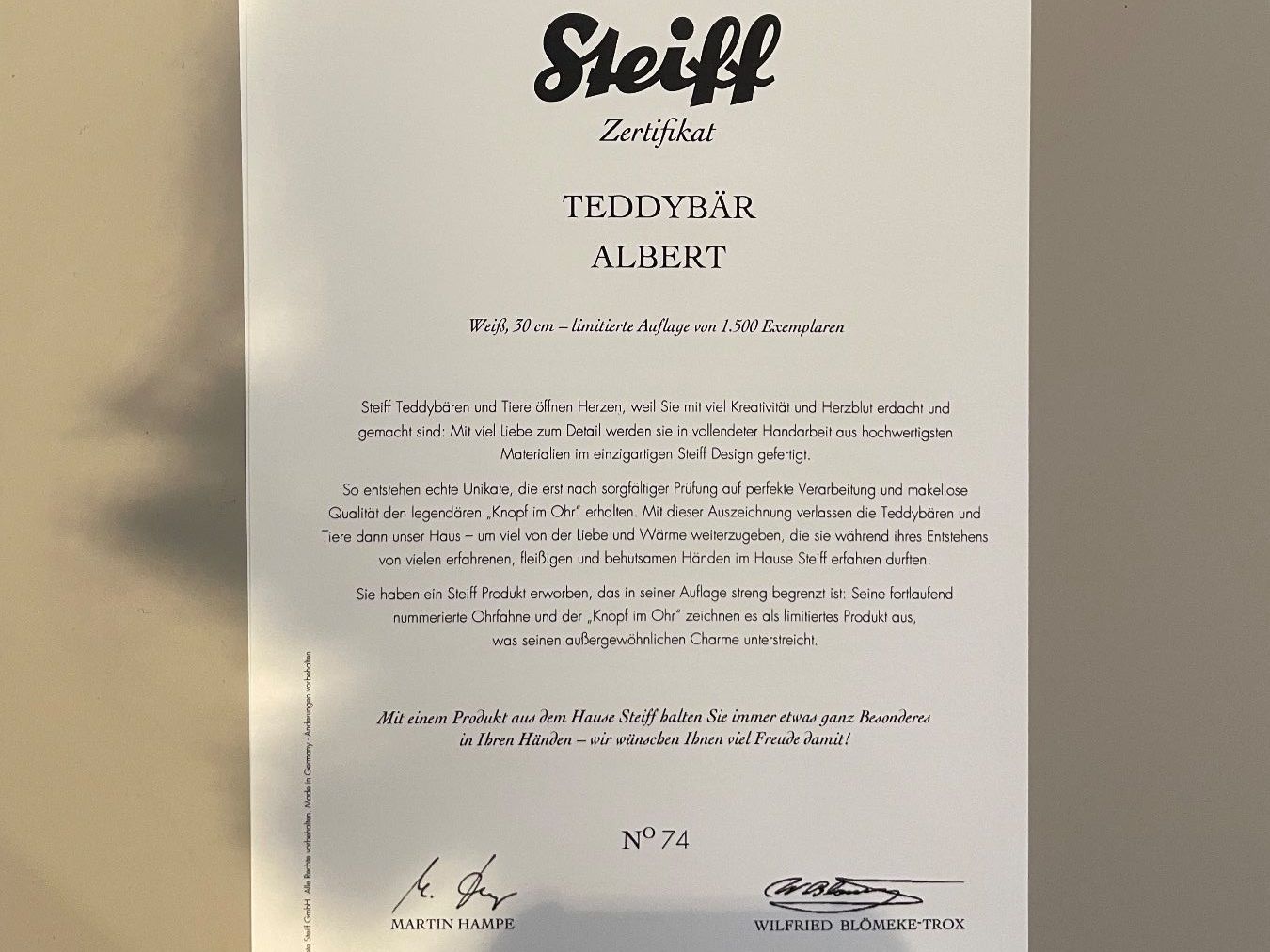 Steiff Giocattoli: Steiff Teddybär "Albert" - IWC Schaffhausen – Nuovo e nell'imballaggio originale da Guntershausen venduto da sarust_21 2