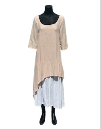 Sommerkleid Leinen Gr. S/M Apricot Boho Hippie Stufenkleid