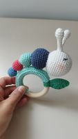 Cute Crochet Snail Baby Rattle Toy - Wooden Ring 🐌