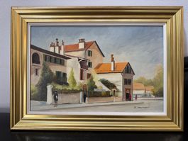 René Zwahlen "Place petit Saconnex" - Huile sur toile