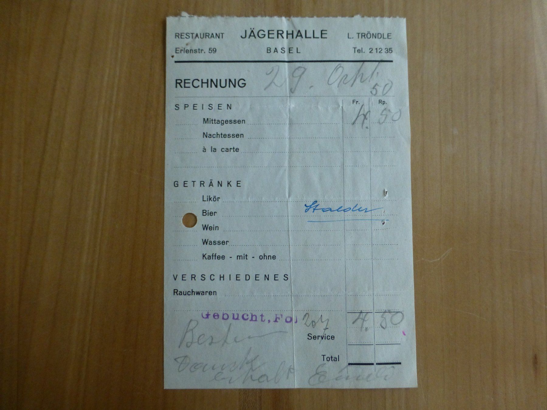 Foto & Immagini: Basel, Rest. Jägerhalle Erlenstr., L. Tröndle 1950 – Usato da Bettlach venduto da 1saurer