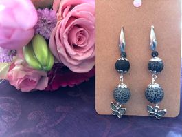 Ohrringe matter schwarzem Achat und Silber Elementen