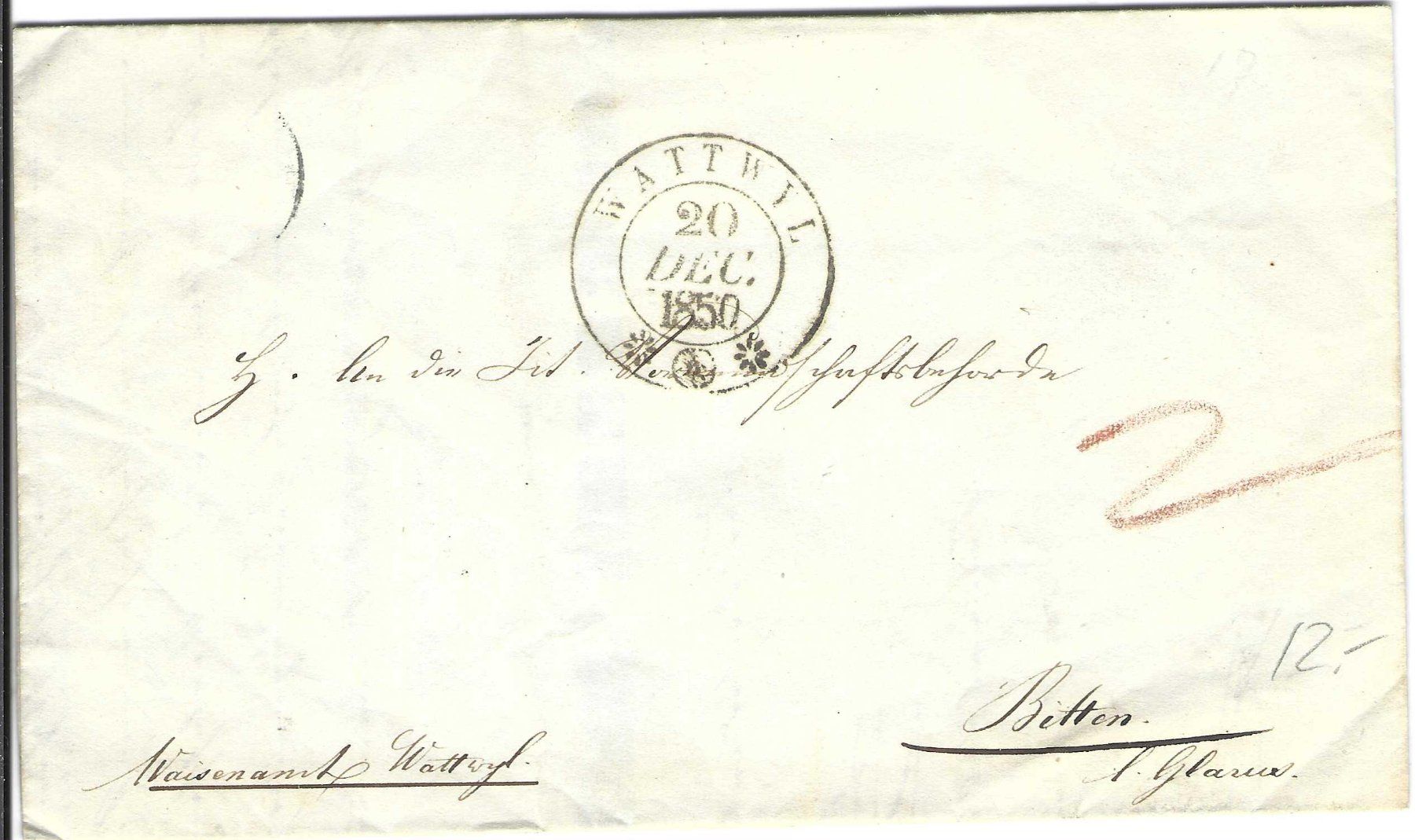 Tutti i francobolli: Faltbrief Wattwil - Bilten  1850 – Usato da Wildhaus venduto da Brunphil
