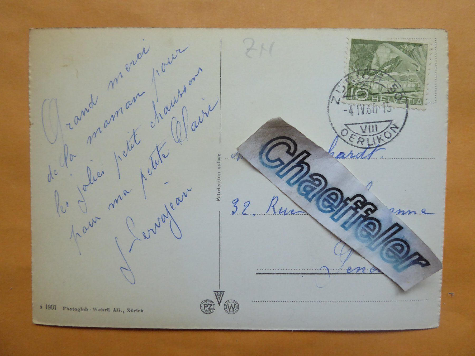 Cartes postales: 1960  Zürich – D'occasion à Zürich par Chaeffeler 1