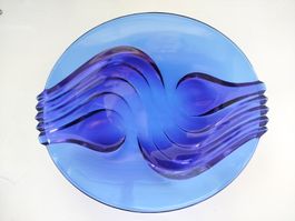 Blaue Vintage Kobaltglas Obstschale, Design aus Frankreich.