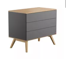 Commode trois tiroirs gris et bois style scandinave