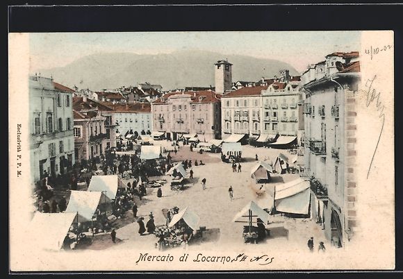 Cartoline postali: AK Locarno, Mercato, 1902 – Usato da Berlin venduto da bartko-reher