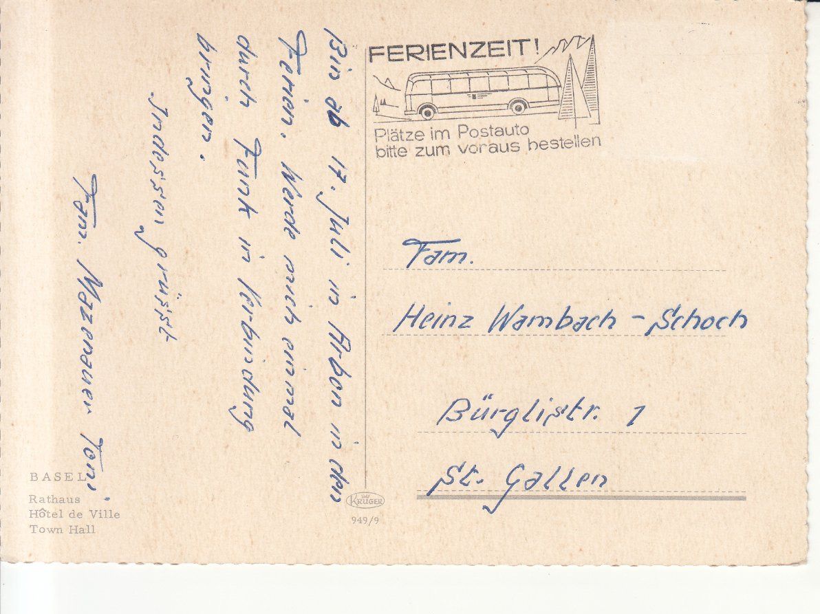 Cartoline postali: Basel ca. 1960 – Usato da Bürglen TG venduto da StampGraf 1