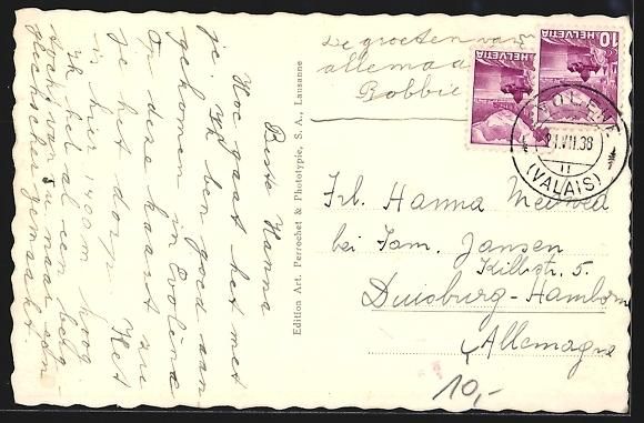 Ansichtskarten: AK Evolène, Vue générale, 1938 – Gebraucht aus Berlin von bartko-reher 1
