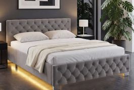Polsterbett mit LED-Leisten & Stauraum dunkelgrau 120 x 200