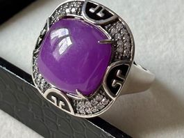 Ring Jade, Violett, Silber 925, Grösse 53, NEU