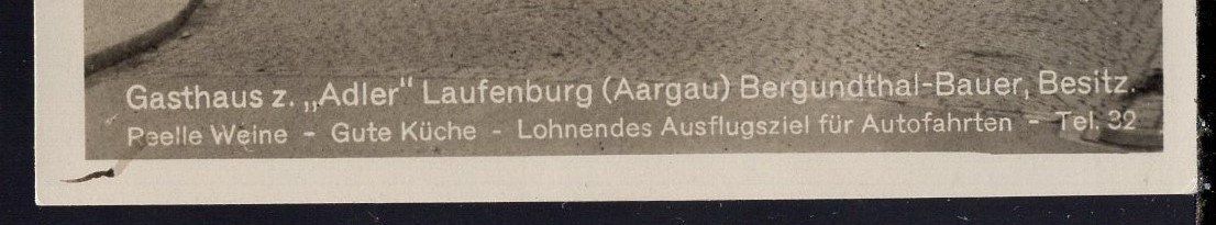 Cartoline postali: LAUFENBURG Gasthaus Adler  1932 – Usato da Aarau venduto da kufi44 1