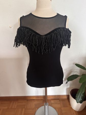Guess Top, Schwarz, Gr. M, Fransen Applikation