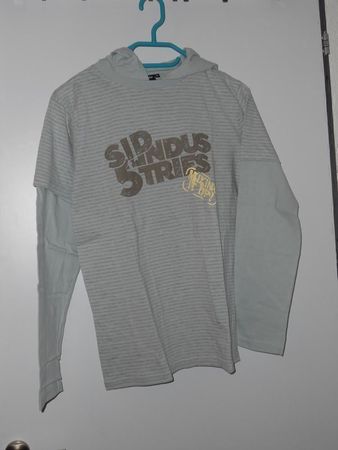 Neu: T'Shirt langarm mit Motiv + Kapuze - hellblau/hellgrau