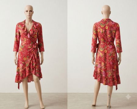 Robe portefeuille Sézane rouge imprimé floral taille 40