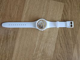 Swatch Uhr – weiß mit gold/transparentem Zifferblatt