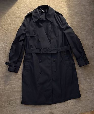 Navy blue military trench coat
