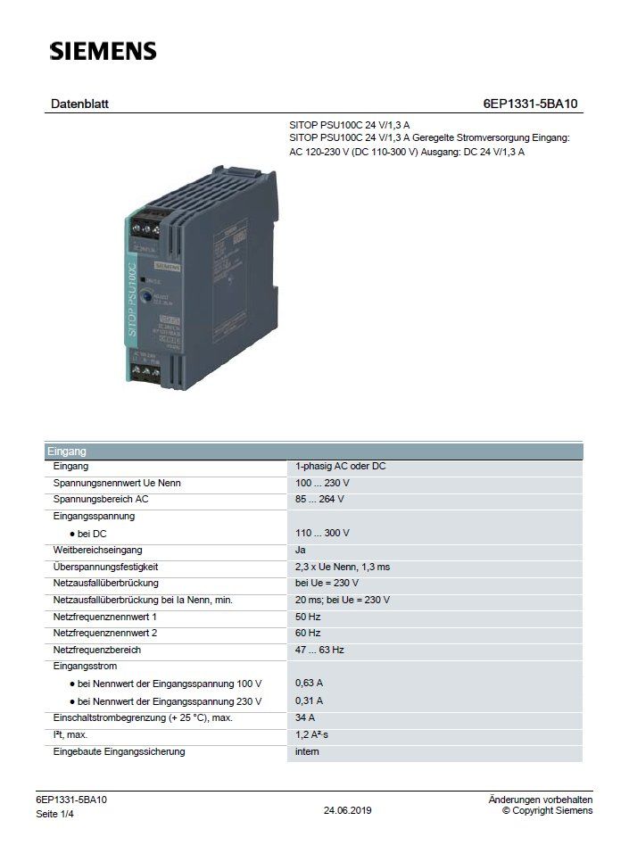 Siemens Componenti elettronici: SITOP PSU100C Netzteil, Siemens – Usato da Zufikon venduto da Doodie 1