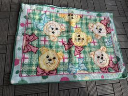 Kinderdecke mit Teddybären Motiv grün hellblau gebraucht
