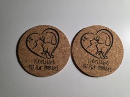 2 Kork Untersetzer Tier Liebe ist für immer