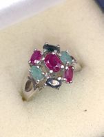 Vintage 925er Silber Ring mit bunte Edelsteine Top