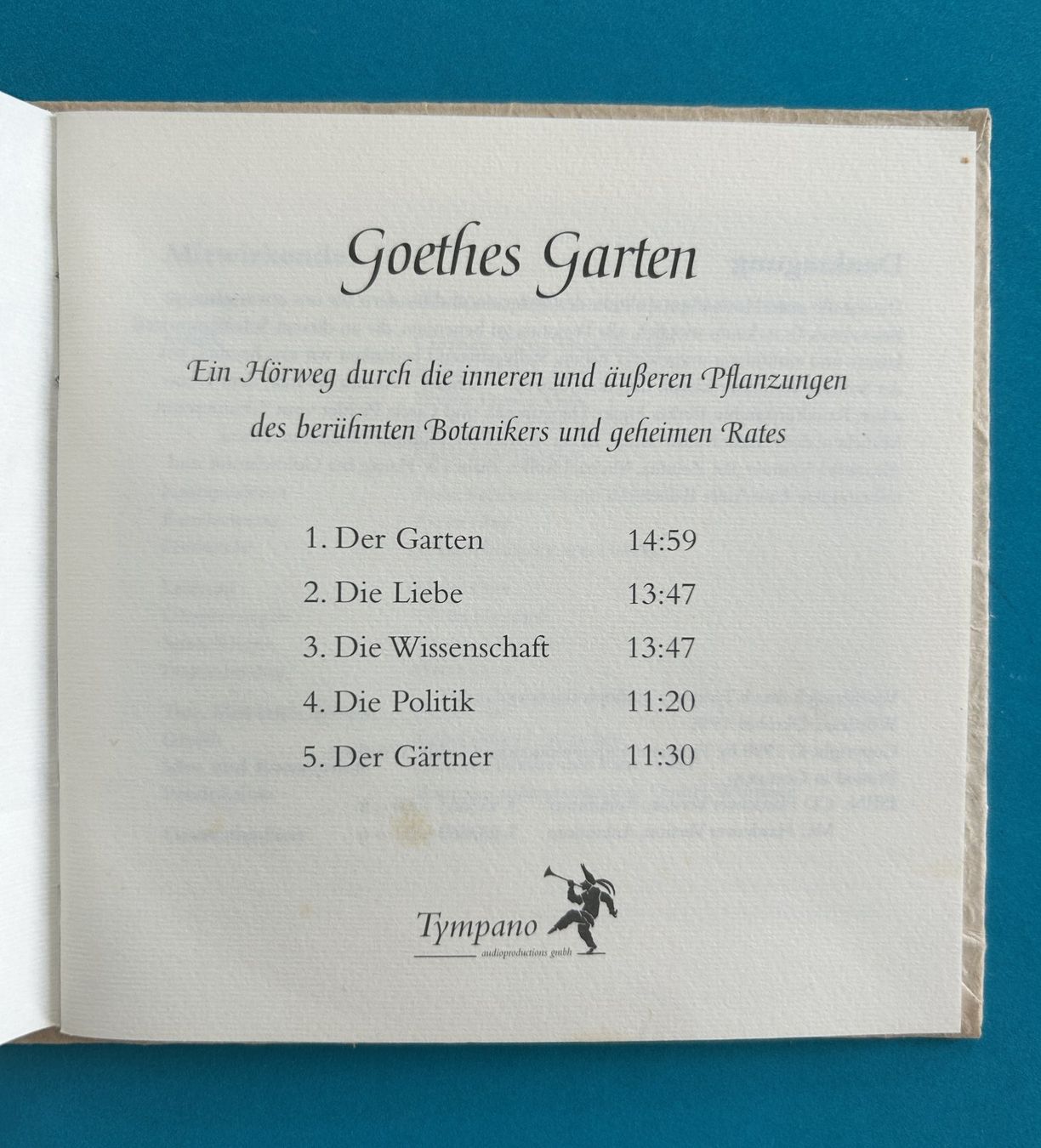 Audiolibri: AudioCD: GOETHES GARTEN – Usato da Zürich venduto da Domus09 2