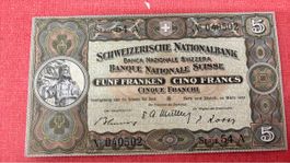 Historischer 5 Franken Schein von 1952, Serie 54A (UNZ )