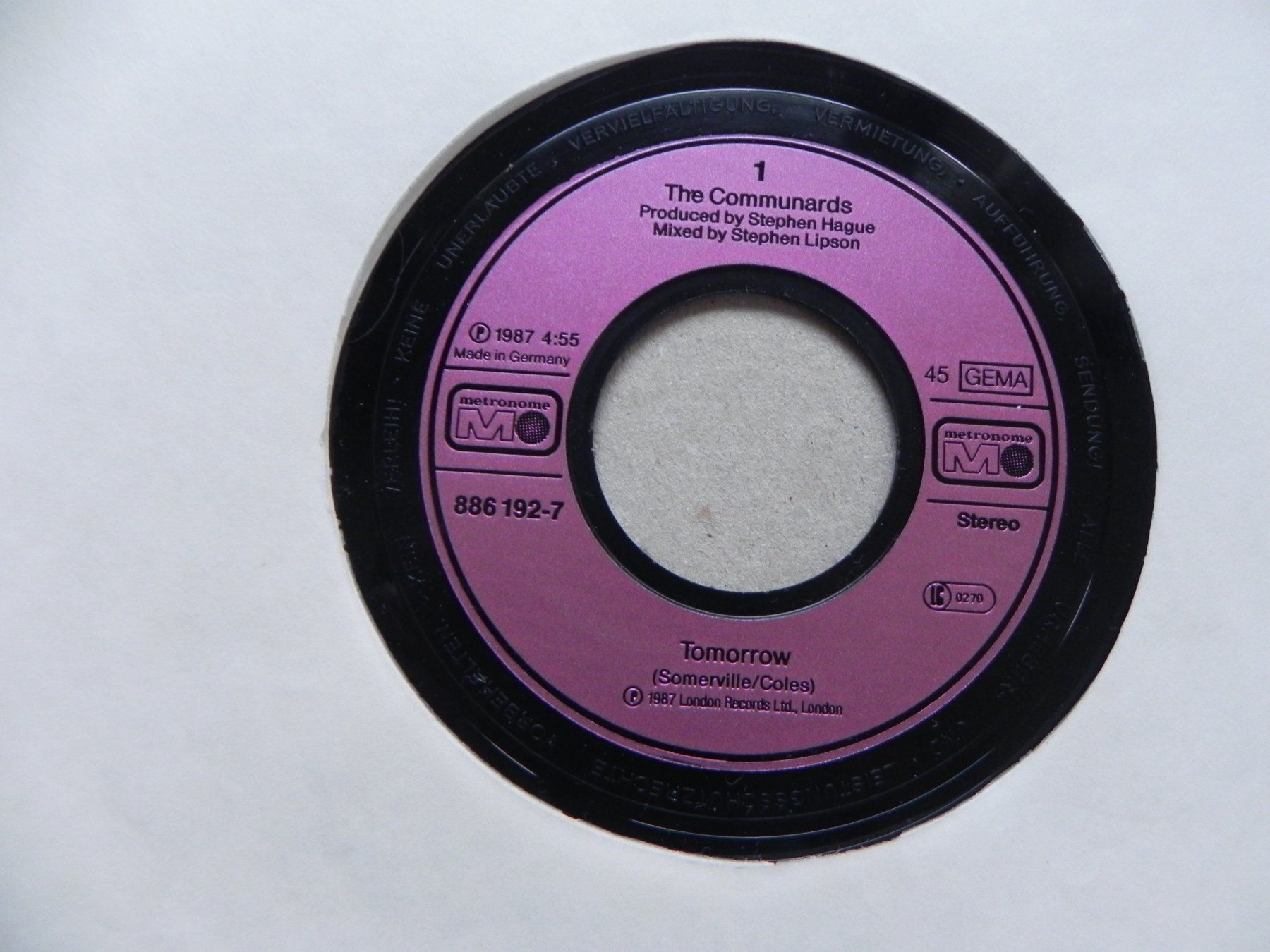 Schallplatten: Single 7" Brit. Pop Duo the Communards 1987 Tomorrow – Gebraucht aus Siebnen von krimsie 2
