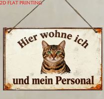 SCHILD M. KATZE *HIER WOHNE ICH UND MEIN PERSONAL* AUS HOLZ