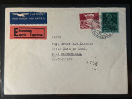 Express Luftpost Brief 1953 von Gstaad nach Nordholland