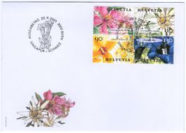 2001 Blumen - Blockmarken im Viererblock auf seltenem FDC