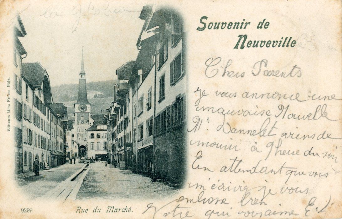 Ansichtskarten: Neuveville   BE   -   Rue du Marché       en 1900 – Gebraucht aus Brig von Valcards54