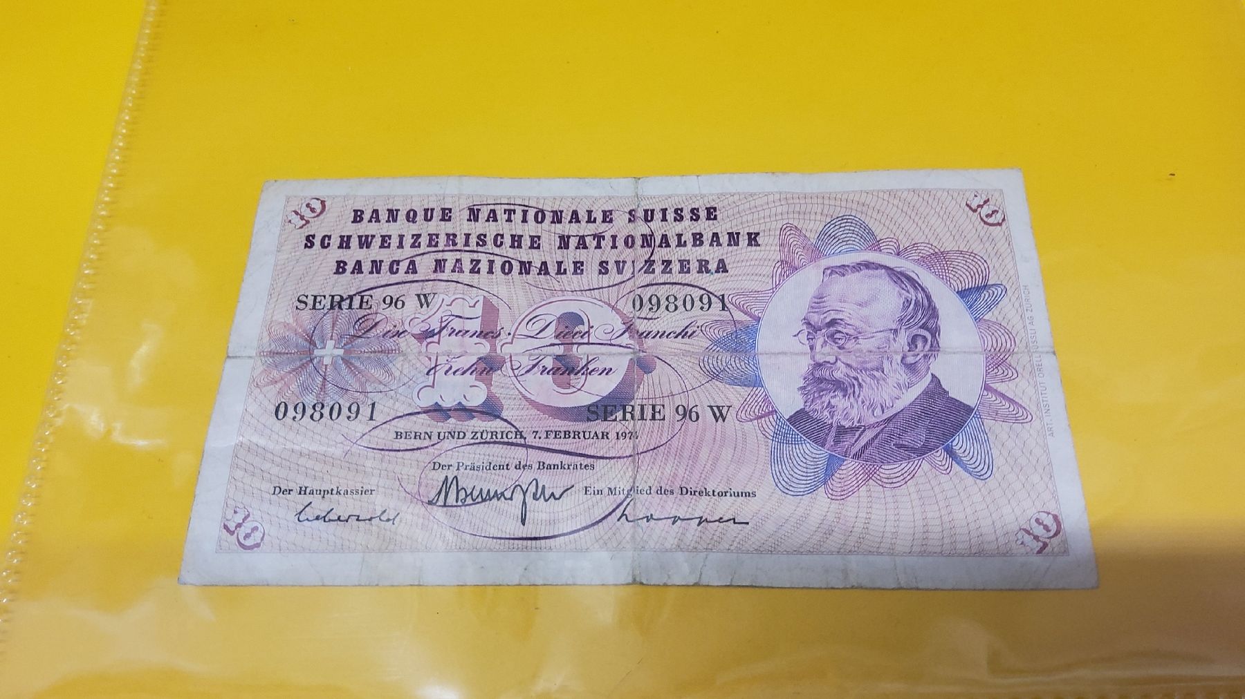 Banconote: Schweizer 10er Note, Vintage Banknote, 1974 – Usato da Herisau venduto da Nluanalucas