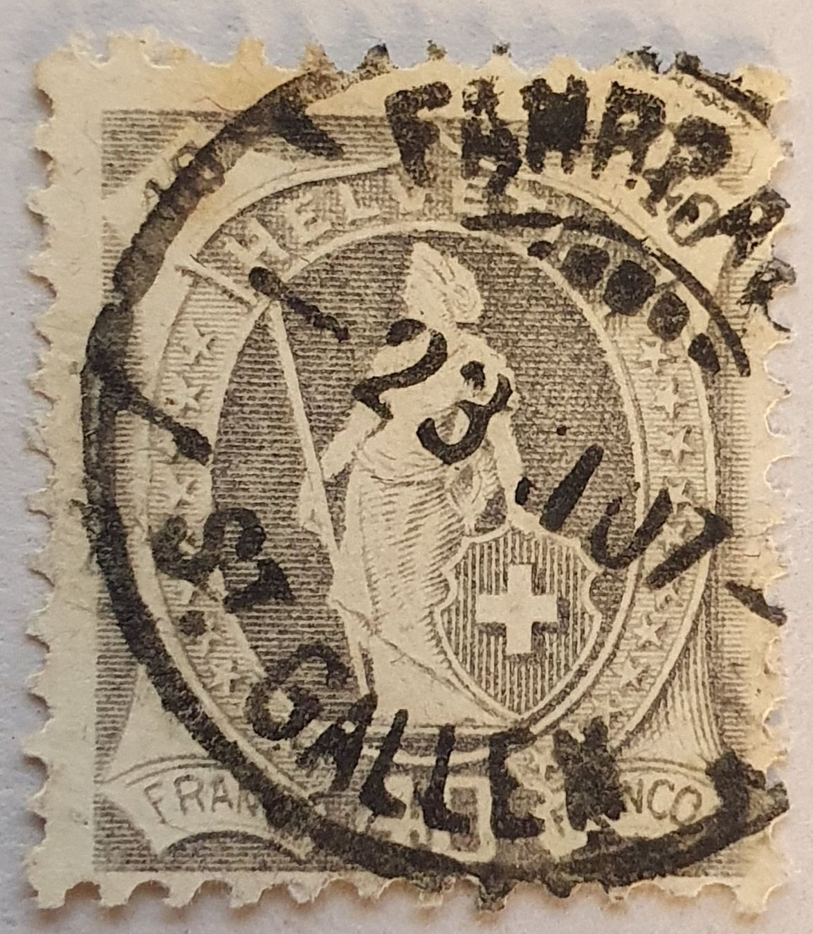 Tutti i francobolli: Stehende Helvetia 97A Kat. 100.- – Usato da Balgach venduto da SIMEON27