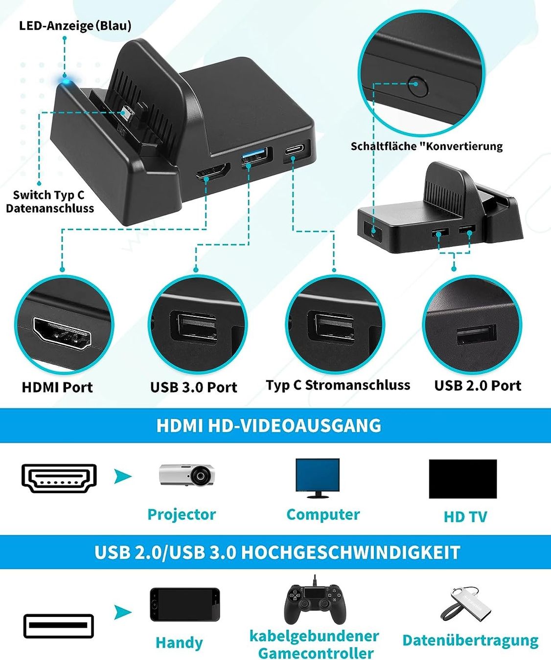 Docking station: Switch Dock Kompakter Tragbare Switch Station mit 5Anschluss – Neuf (Voir description) à Thun par Laoye 5
