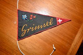 VINTAGE Wimpel GRIMSEL nos ST. GALLER STICKEREI velo SCHWARZ