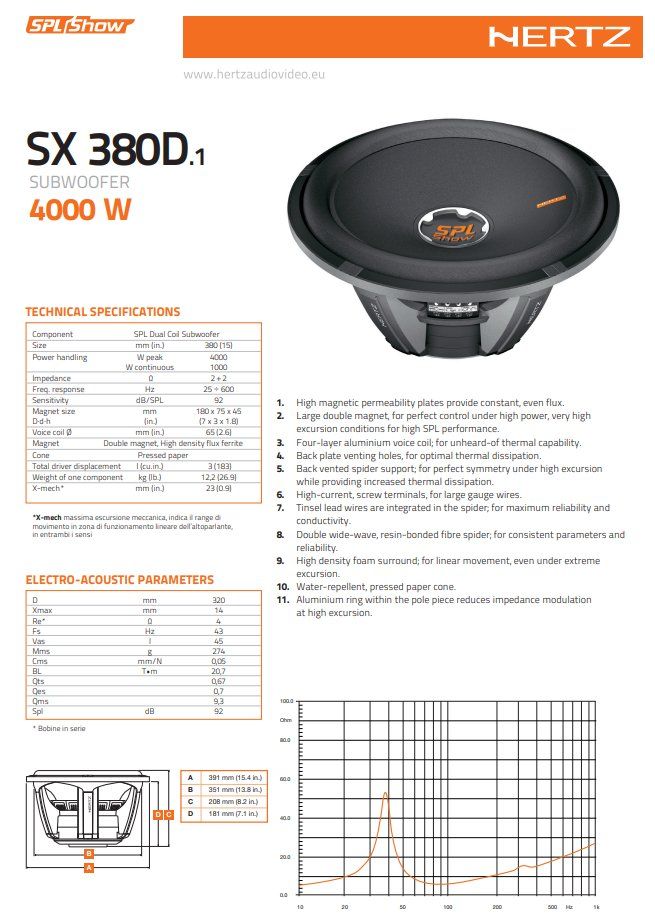Haut-parleurs: Subwoofer Hertz SX380D – D'occasion à Genestrerio par mor_fnw8 6