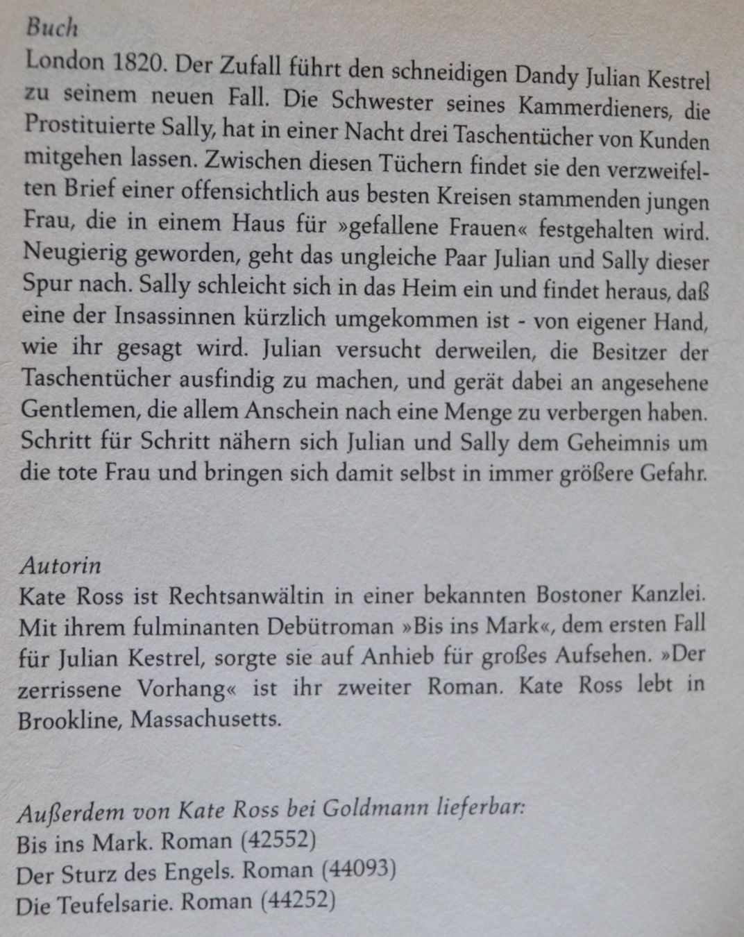 Libri: Der zerrissene Vorhang von Kate Ross – Usato da Glattfelden venduto da Vrenely 4