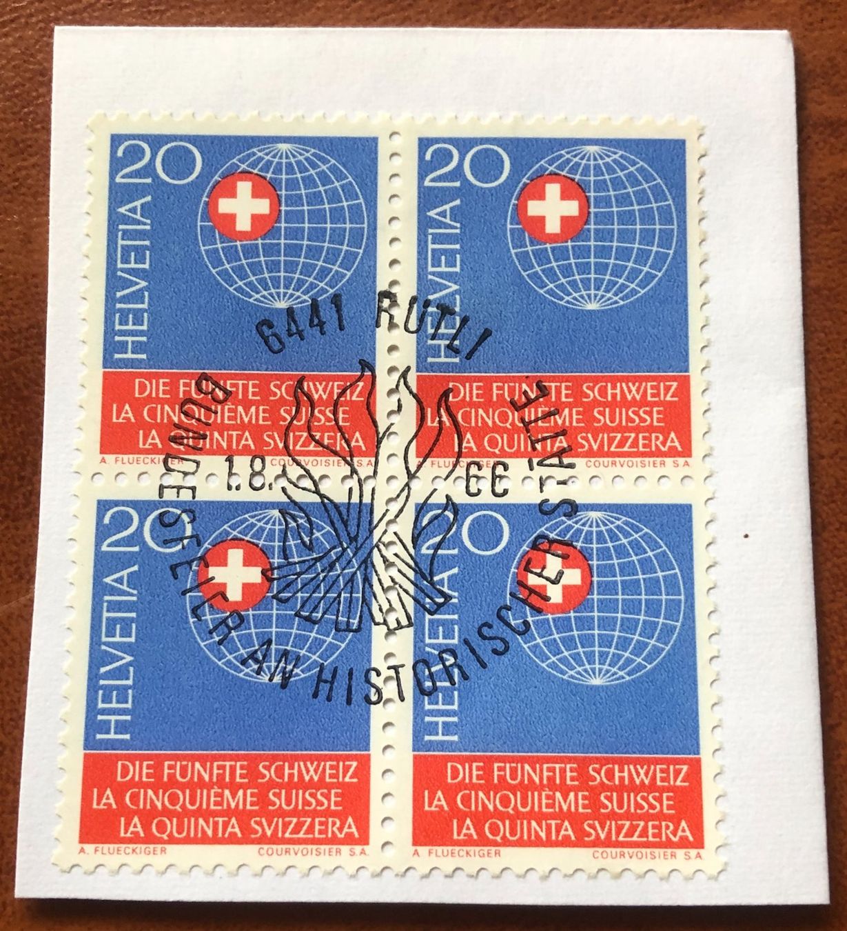 Alle Briefmarken: 4 er Block Nr.442 mit Papier Stempel Rutli – Gebraucht aus Aarau von Billa007