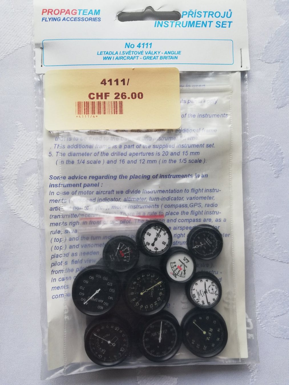 Modellismo RC: Cockpit-Instrumente 1.Weltkrieg Grossbritannien – Nuovo e nell'imballaggio originale da Flüh venduto da AMS-Modellbau