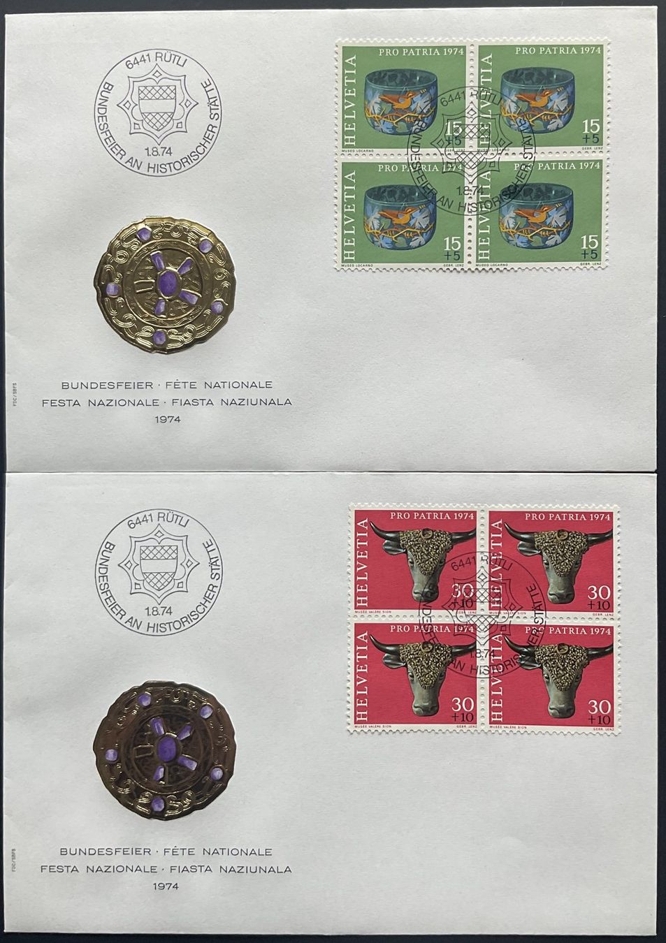 Alle Briefmarken: FDC 1974 mit Einzelmarken und Viererblöcken – Neu (gemäss Beschreibung) aus Luzern von 19primeln 4