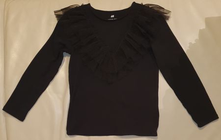 H&M - Haut noir à manches longues, tulle, 110/116 cm