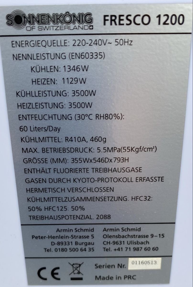König Klimageräte: SonnenKönig FRESCO 1200 mobile – Gebraucht aus Sursee von Braco70 8