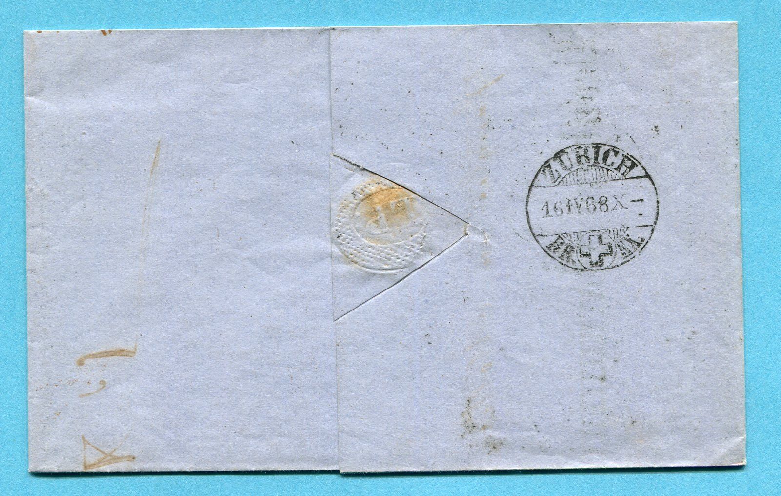 Tutti i francobolli: Faltbrief von Basel nach Mollis 1868 – Usato da Opfikon venduto da Prophila 2
