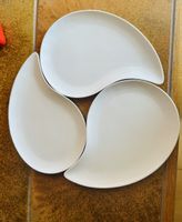 3 Servierteller weiss tropfenförmig Porzellan handgemacht