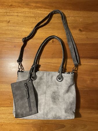 graue Kunstleder Umhänge Tasche, 2 in 1