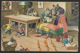 1955 Mäusekarte Familie Maus Mäuse vermenschlicht selten