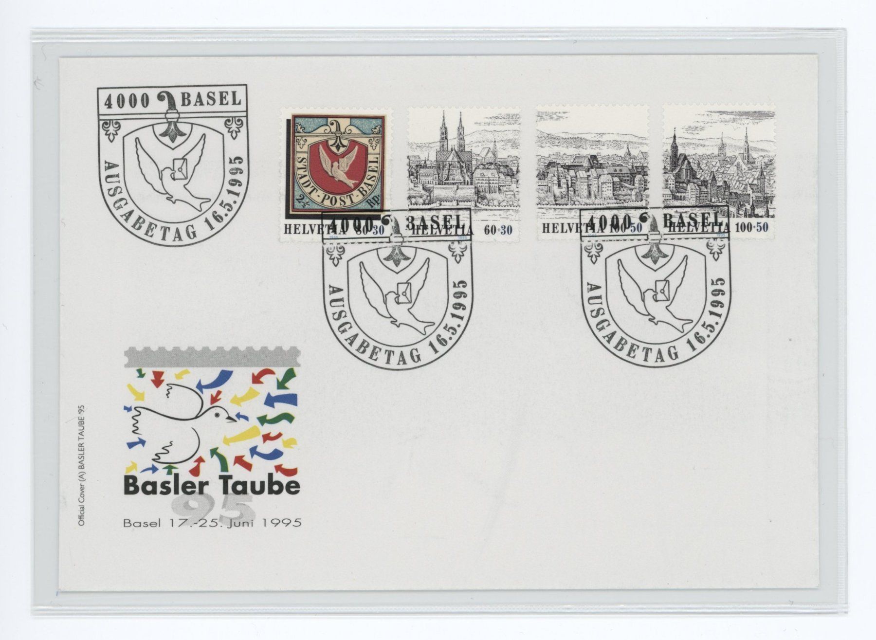 Tutti i francobolli: NABA Basel (Basler Taube 95) FDC mit Blockausschnitten – Usato da Utzigen venduto da sprint.007
