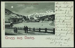 Litho Davos, Teilansicht im Winter, 1901